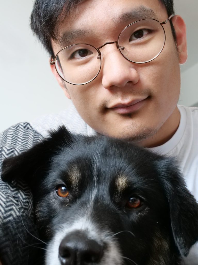 Intern Fred Choi and his dog Sesame